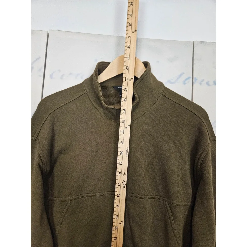 Banana Republic Full Zip Jacket M Olive Green Washed Mock Neck Cotton Heritage